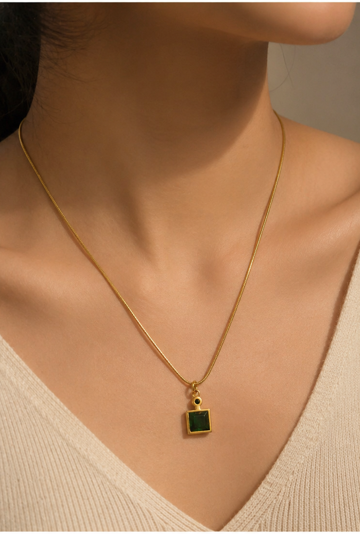 Square green emerald-style pendant