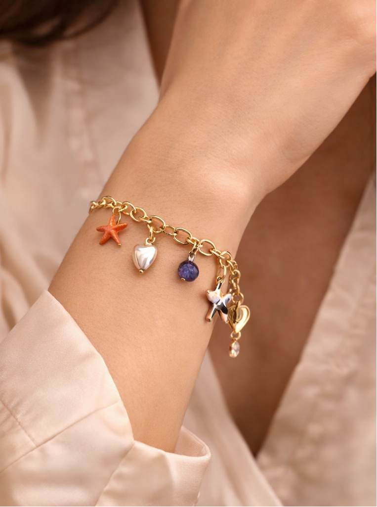 Nautical-inspired, gold-plated charm bracelet