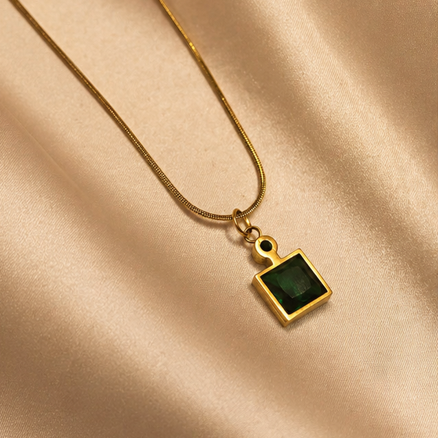 Square green emerald-style pendant