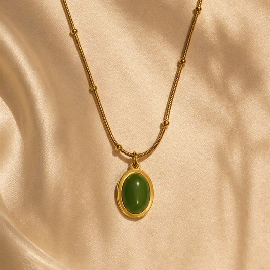 Green Oval Stainless Steel Pendant Necklace
