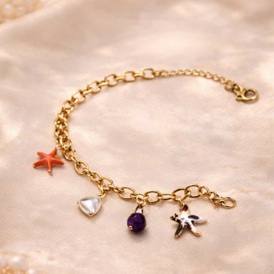 Nautical-inspired, gold-plated charm bracelet
