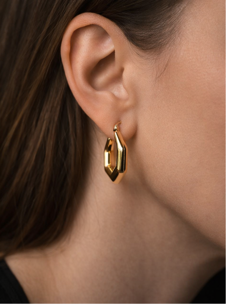Geometric hexagon hoop earrings