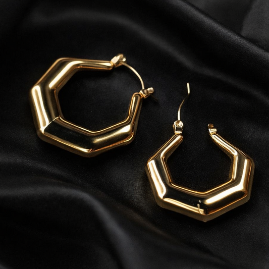 Geometric hexagon hoop earrings