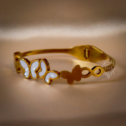 Stainless steel elegant white butterfly kada