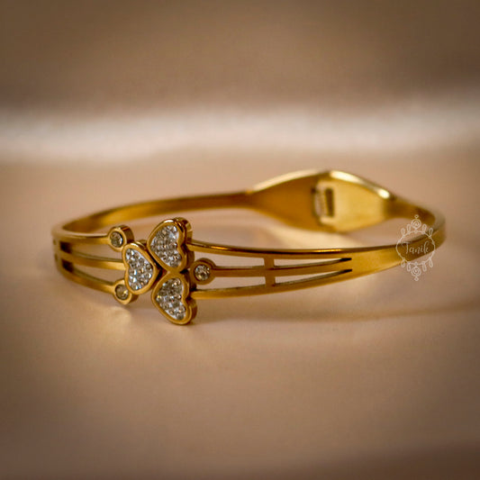 Stainless steel elegant kada with multi hearts design