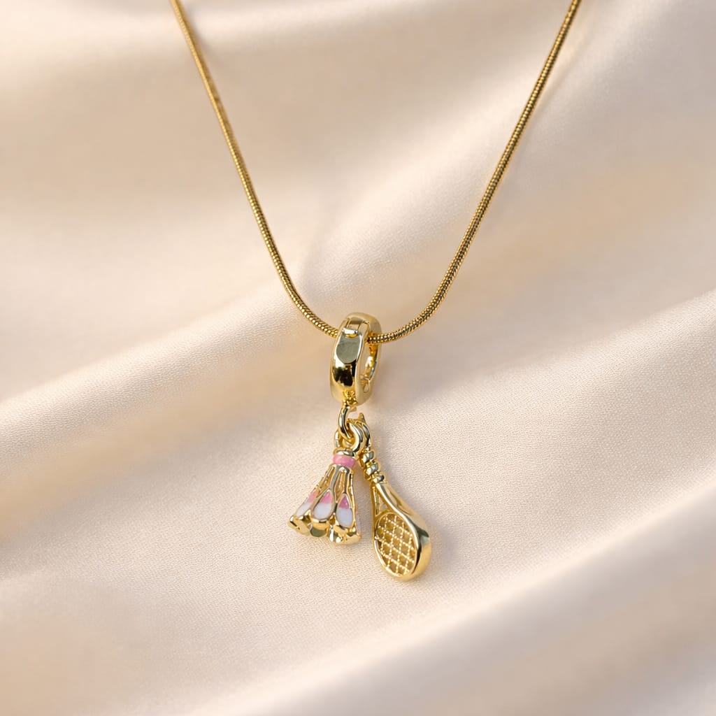 Badminton racket and shuttlecock charm necklace