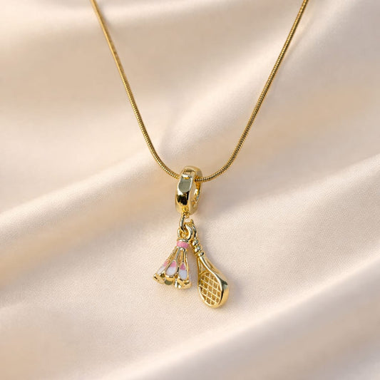 Badminton racket and shuttlecock charm necklace